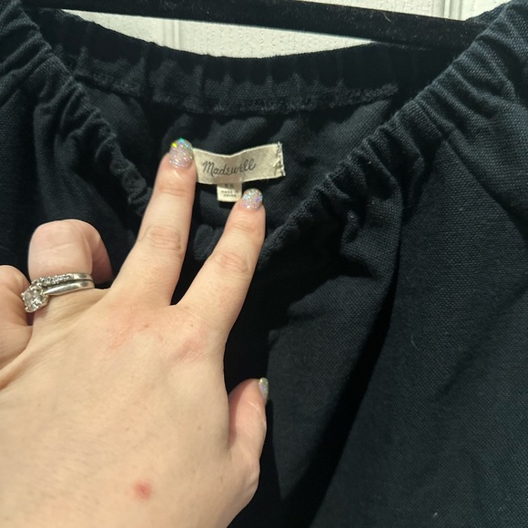 Madewell Poplin Puff Sleeve Crop Top Womens Sz XS Black Blue Boho Summer - Picture 2 of 6